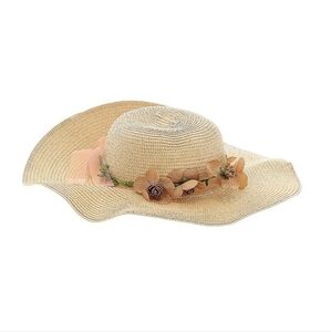 Elegant Beige Floral Sun Hat- Paper